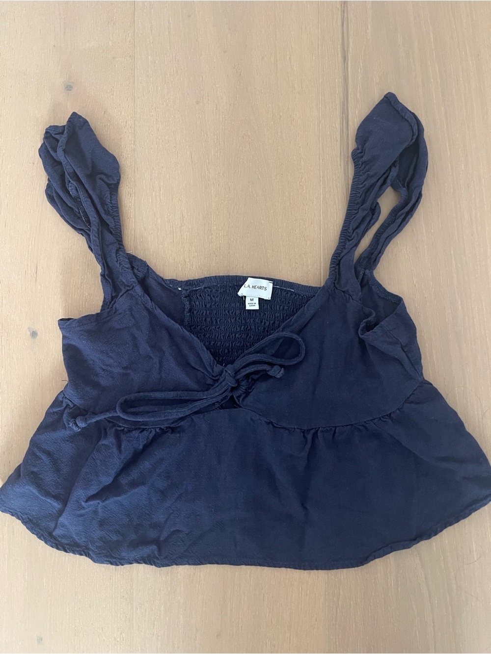 La Hearts Navy Tie-Front Crop Camisole